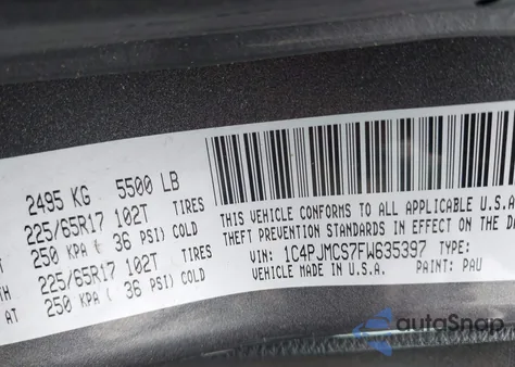 2015 Jeep Cherokee Latitude из США, поврежденный, VIN 1C4PJMCS7FW635397